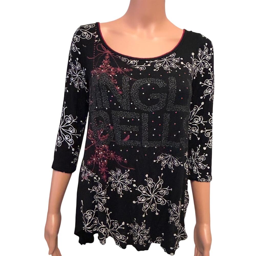 Vanilla Sugar Vintage Y2K Christmas 3/4 sleeve top Jingle Bells w/snowflakes
